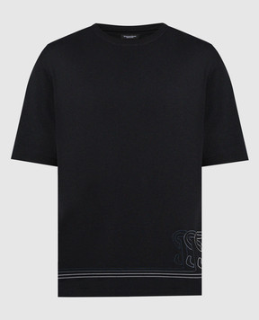 Stefano Ricci Черная футболка с вышивкой монограмм логотипа MNH4103070LUXT