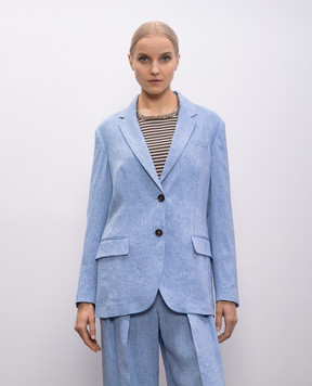 Brunello Cucinelli Блакитний жакет з льону з люрексом MH5477281