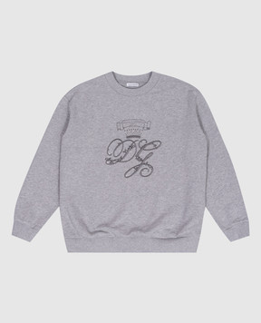Dolce&Gabbana Детский серый свитшот с вышивкой логотипа с кристаллами L5JW2VG7N4H
