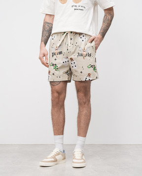 Palm Angels Бежеві шорти в принт в стилі Pin up PMCB034S25FAB003