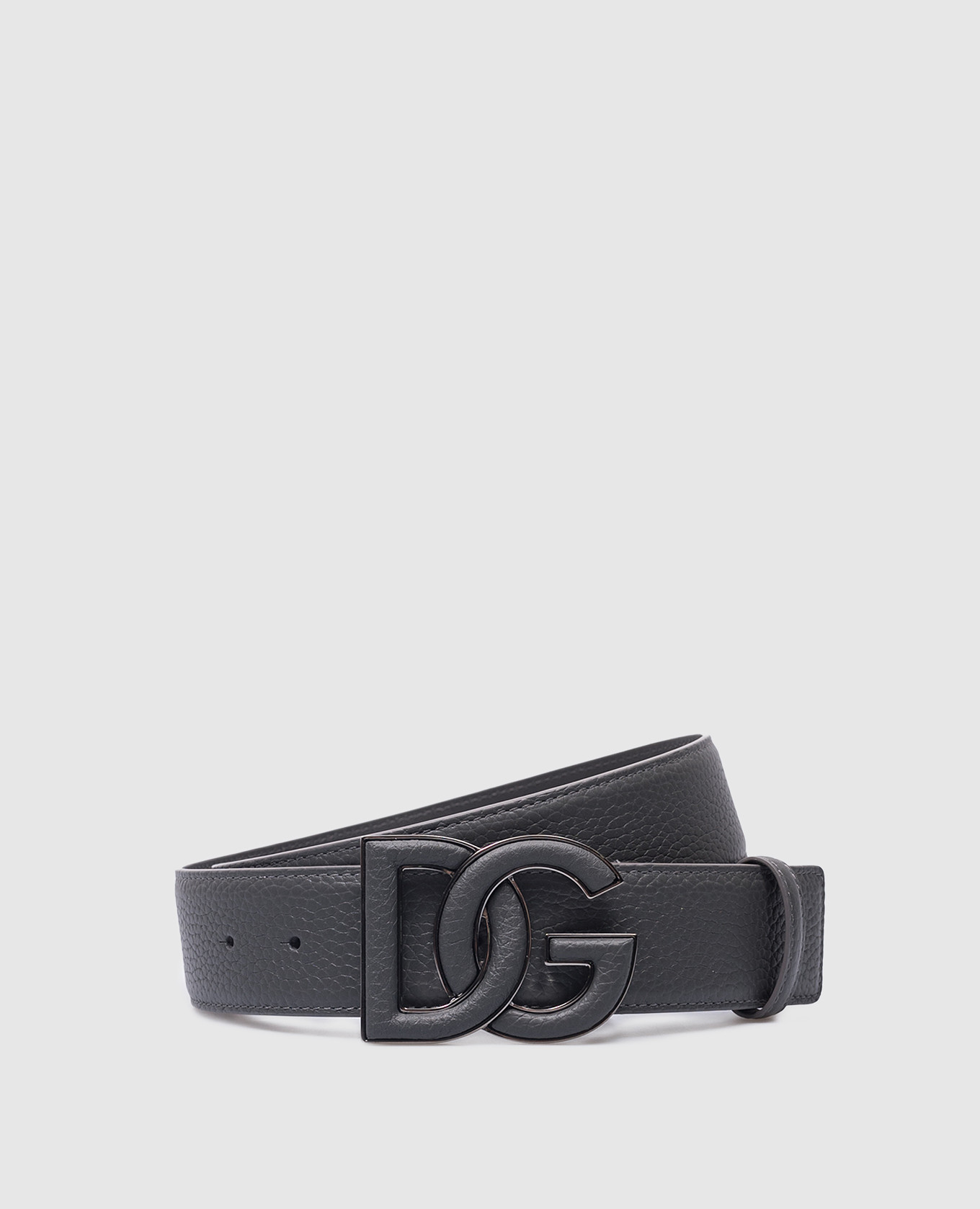 Gray leather belt with logo