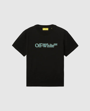 Off-White Дитяча чорна футболка з контрастним принтом логотипа OBAA002S25JER001