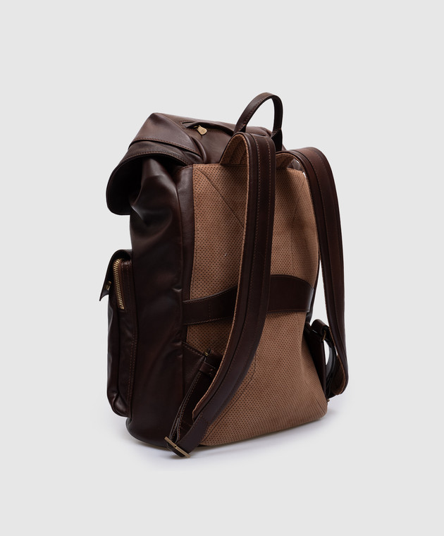 Brunello Cucinelli Коричневый кожаный рюкзак с логотипом MBCIU325 изображение 3