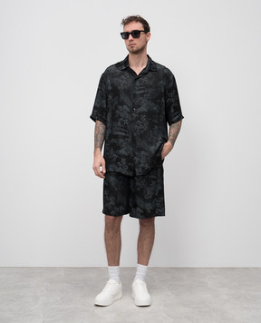 Off-White Черная рубашка с коротким рукавом в узор с логотипом OMGG013S25FAB005