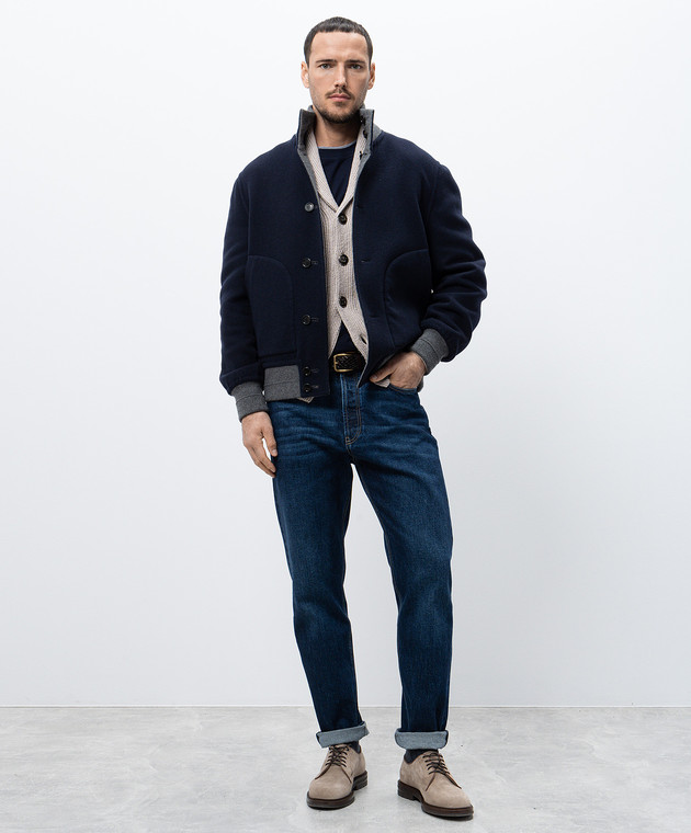 Brunello Cucinelli Синяя футболка с эмблемой с эффектом наложения слоев M0B137427G изображение 2