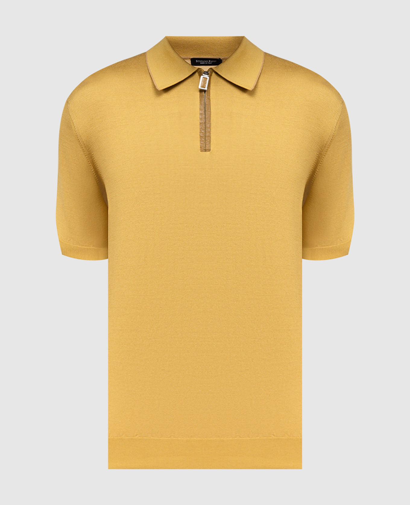 

Желтое поло из шелка с кожей крокодила, Желтый, Поло