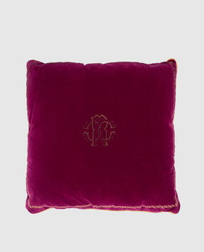 Roberto Cavalli Рожева декоративна подушка з принтом монограми логотипа а анімалістичний принт H0100000017С066