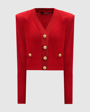 Balmain Червоний кардиган в тканий геометричний візерунок DF0KL007KH58