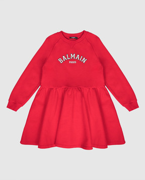 Balmain Дитяча червона сукня з логотипом BX1B40Z3183