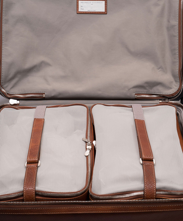 Brunello Cucinelli Коричнева шкіряна валіза Grained з логотипом MBZIBU423 зображення 4