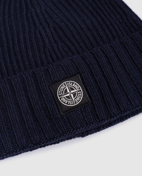 Stone Island Дитяча синя шапка з вовною та кашеміром з логотипом 8116N03Z3