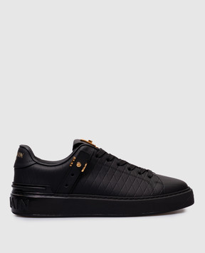 Balmain Черные кожаные кеды B-Court B-Buzz с логотипом EN1VI738LCGD