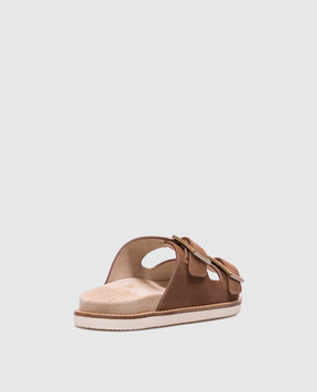 Brunello Cucinelli Коричневые замшевые шлепанцы Urban MZUSILY235