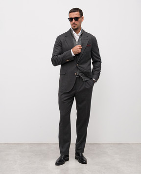 Brunello Cucinelli Серый костюм из шерсти в полоску MV410LDTH