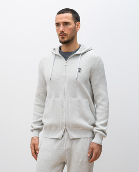 Brunello Cucinelli Серая спортивная куртка в рубчике с вышивкой логотипа эмблемы. M29200416G