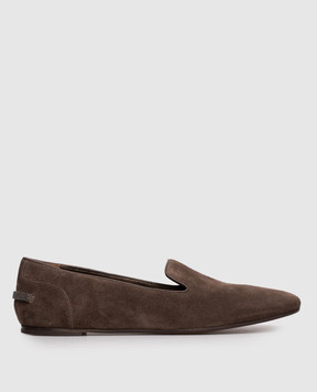 Brunello Cucinelli Коричневі замшеві балетки з ланцюжом моніль MZSFC3081P