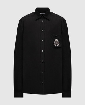 Dolce&Gabbana Чорна сорочка з льону з монограмою логотипа G5MS2ZFU4IK