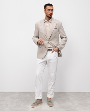 Brunello Cucinelli Бежевое поло с леном M2L707605
