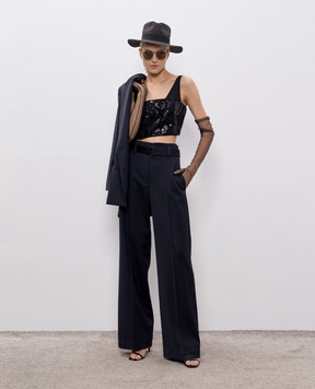 Brunello Cucinelli Чорний топ з вовною з паєтками M0W07HO520