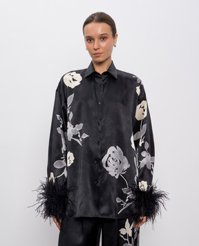 Ermanno Scervino Черная блуза из шелка с перьями страуса D472K362CPQFZ