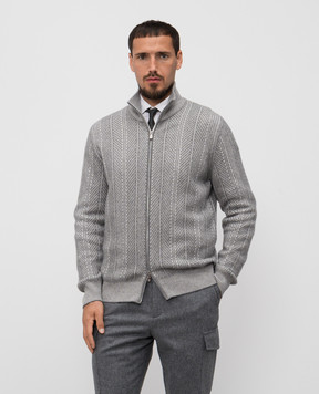 Brunello Cucinelli Сірий кардиган з кашеміру у візерунок M22709306