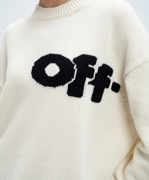 Off-White Белый свитер с шерстью с контрастным узором логотипа OWHE106F24KNI001 изображение 5