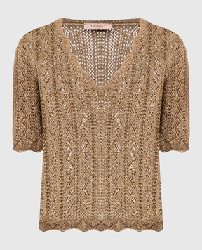 Twinset Бежевий ажурний топ з люрексом 251TT3194