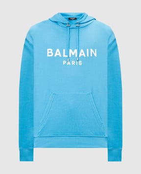 Balmain Блакитне худі з принтом логотипа DH0JR002BB65