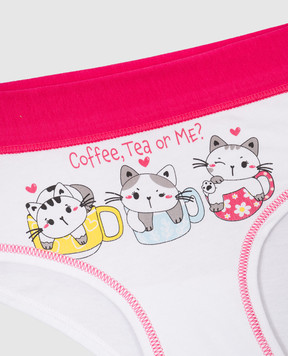 RiminiVeste Дитячі білі трусики Jadea з принтом з котиками з написом Coffe, Tea or Me? 491