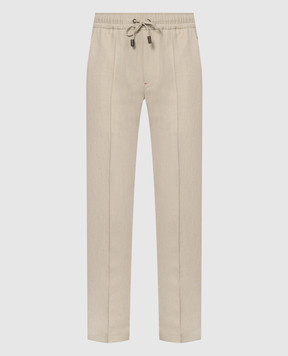 ISAIA Бежевые брюки из шерсти и льна с вышивкой логотипа PNC01696200