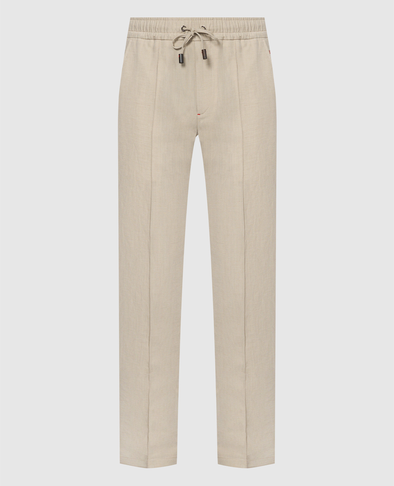 Beige wool and linen trousers with embroidered logo