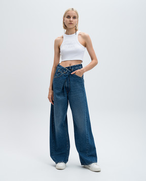 Vetements Белый топ в рубчике с кристаллами WA65TO481W