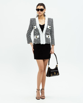 Balmain Черный твидовый жакет в полоску DF1SK666MF24