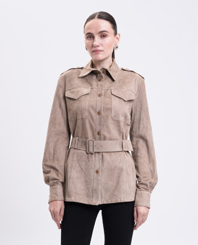 Ermanno Scervino Бежевая замшевая куртка в стиле рубашки с поясом D472K320ZSU