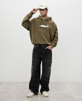 Off-White Чорні джинси карго з вишивкою логотипа OMYA18QS25DEN002