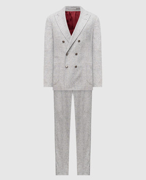 Brunello Cucinelli Серый костюм из шелка, шерсти и кашемира в клетку MA479LDBH2