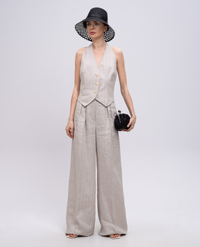 Max Mara Бежевые палаццо RAUCHE из льна в полоску RAUCHE