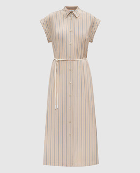 Peserico Бежева сукня-сорочка в смужку з ланцюжком моніль S02120A02766
