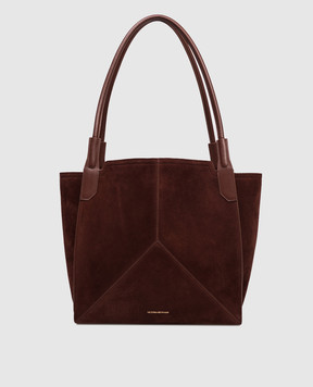 Victoria Beckham Коричнева замшева сумка-тоут Victoria з логотипом B325AAC006914A
