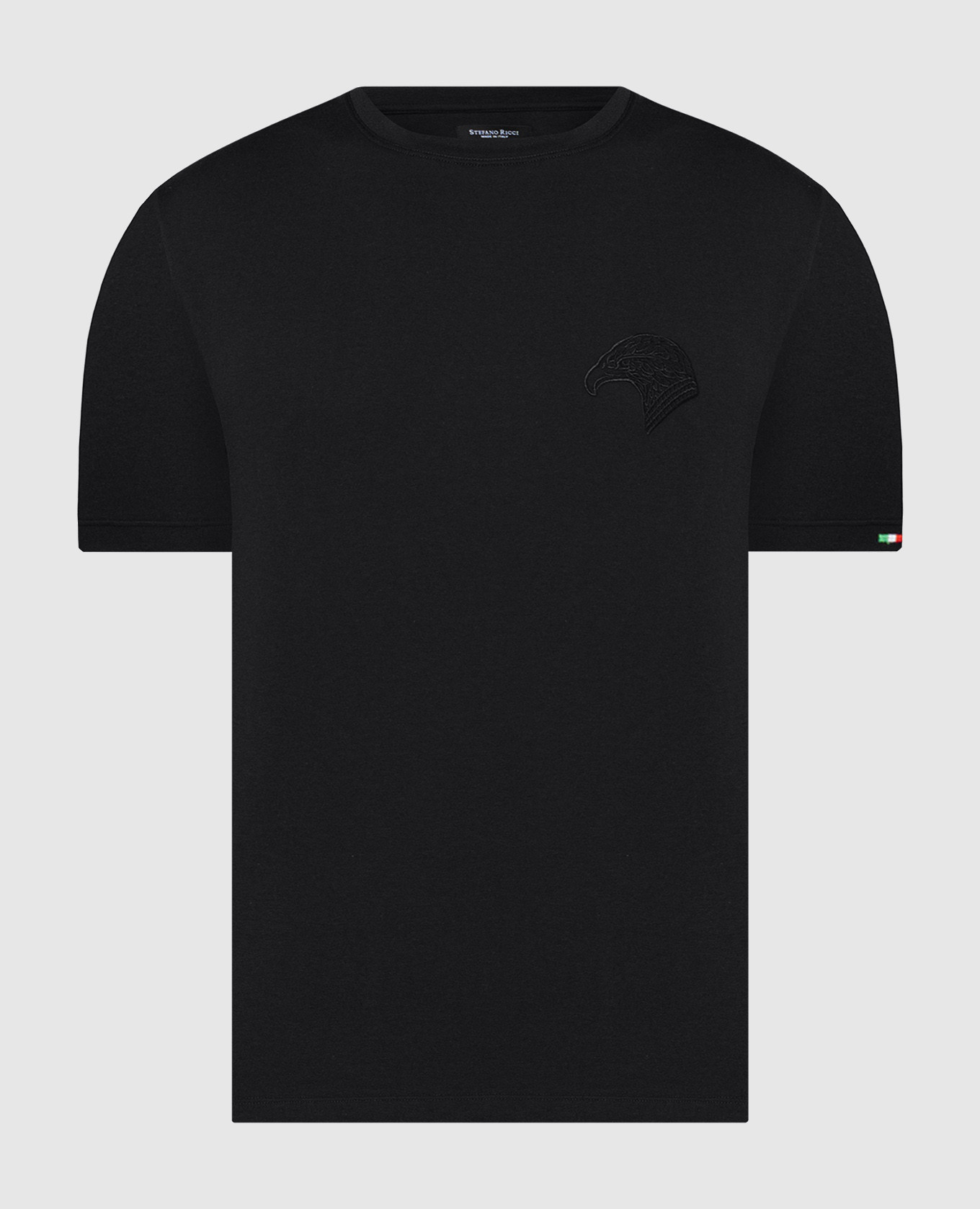 Black t-shirt with embroidered logo emblem in the form of an eagle head