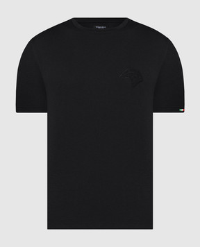 Stefano Ricci Чорна футболка з вишивкою емблеми логотипа у вигляді голови орла MNH3302680803