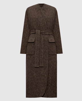 Brunello Cucinelli Коричневе двобортне пальто з вовни та кашеміру MG5349931