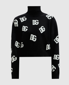 Dolce&Gabbana Чорний укорочений светр з вовни у візерунок DG FXW11TJCVYX