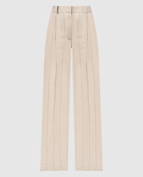 Beige striped pants with linen