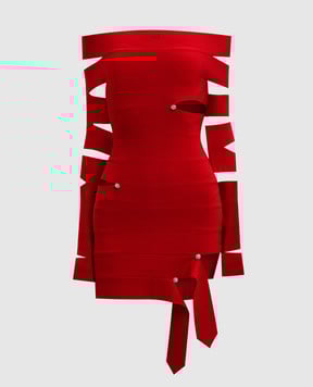 Off-White Красное платье мини с кристаллами с вышивкой логотипа OWHI12BW24KNI001
