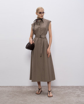 Brunello Cucinelli Коричнева сукня-сорочка з поясом ML140A5286