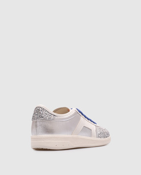 Santoni Серебристые кожаные кроссовки с глитером WBPL61398PNNTHWY