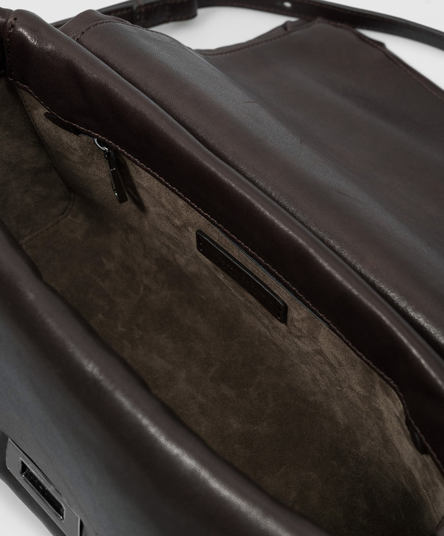 Brunello Cucinelli Коричневая кожаная сумка-мессенджер с дутым эффектом MBDAD2608 изображение 4