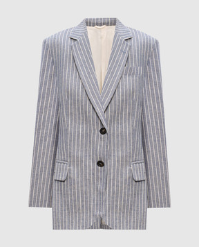 Brunello Cucinelli Блакитний жакет з льном в смужку ML1447018