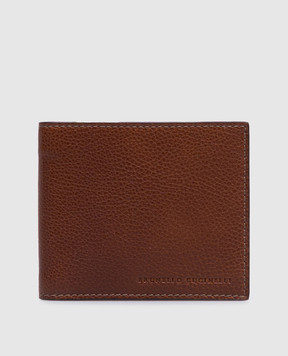 Brunello Cucinelli Коричневый кожаный портмоне с тиснением логотипа. MWZIU006